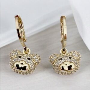 Bear 14k Gold Electroplated With Cz Stones Earrings